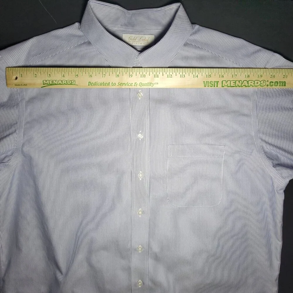 Roundtree & Yorke Mens Blue and White Striped Button Up Shirt Size 17 / 34 - Picture 8 of 11